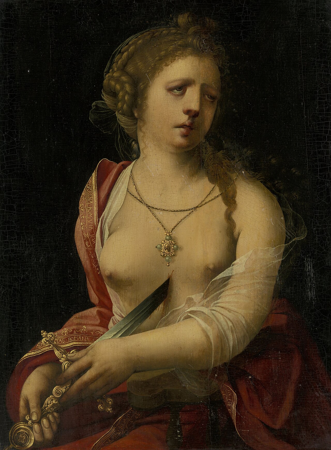 The suicide of Lucretia by Master with the Parrot