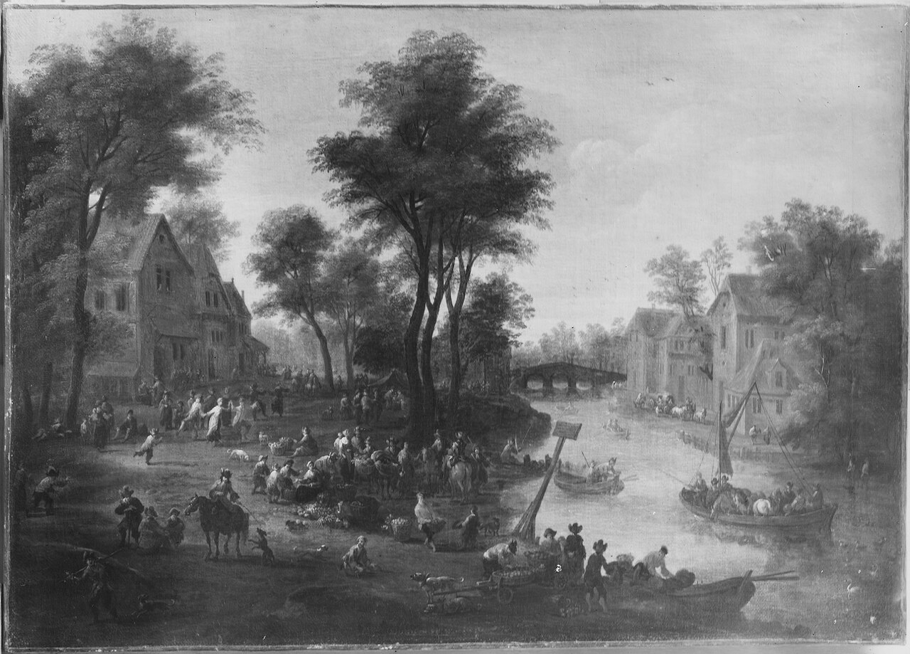 Fruit Market near a River by Mathys Schoevaerdts
