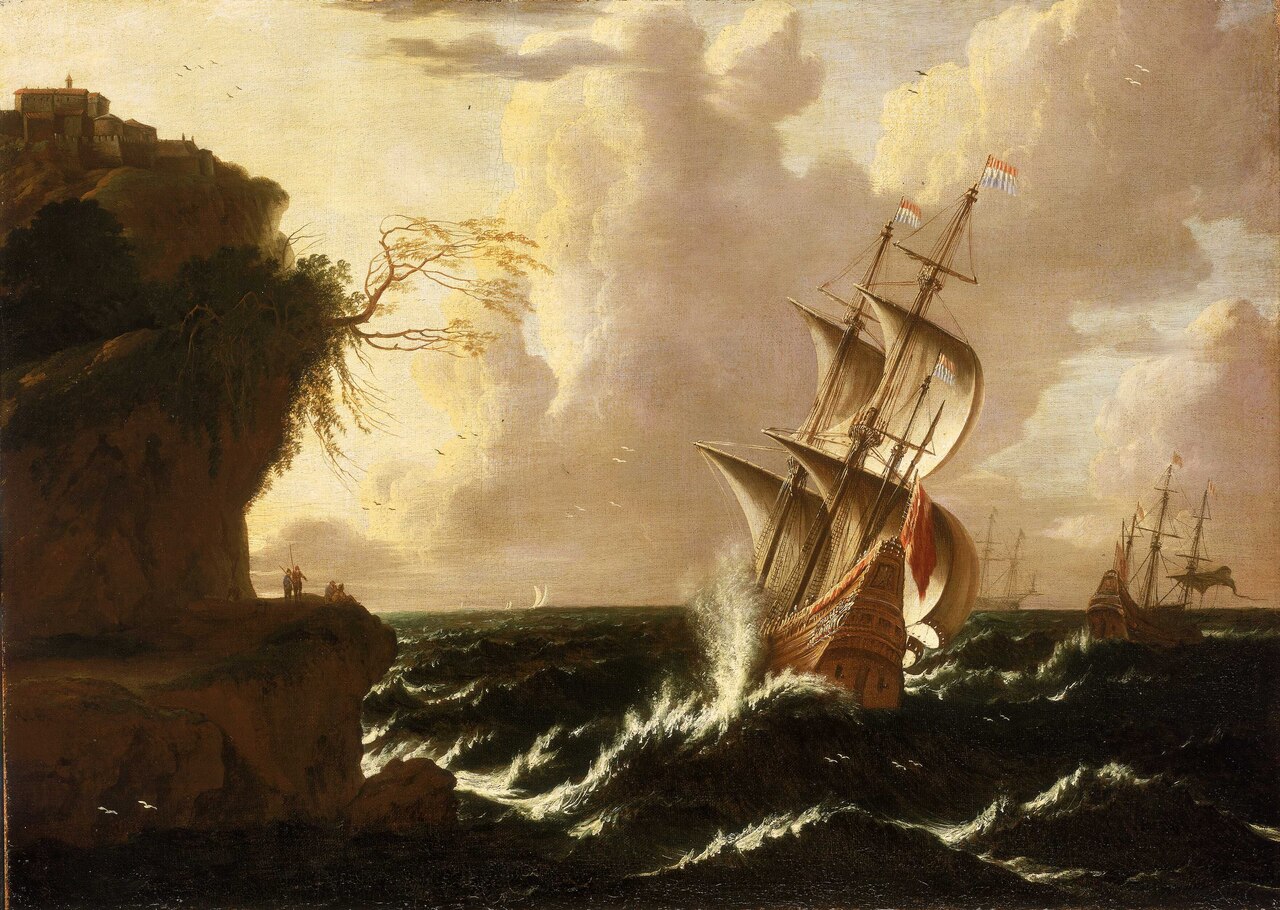 A Dutch Ship in a Storm by Matthieu van Plattenberg