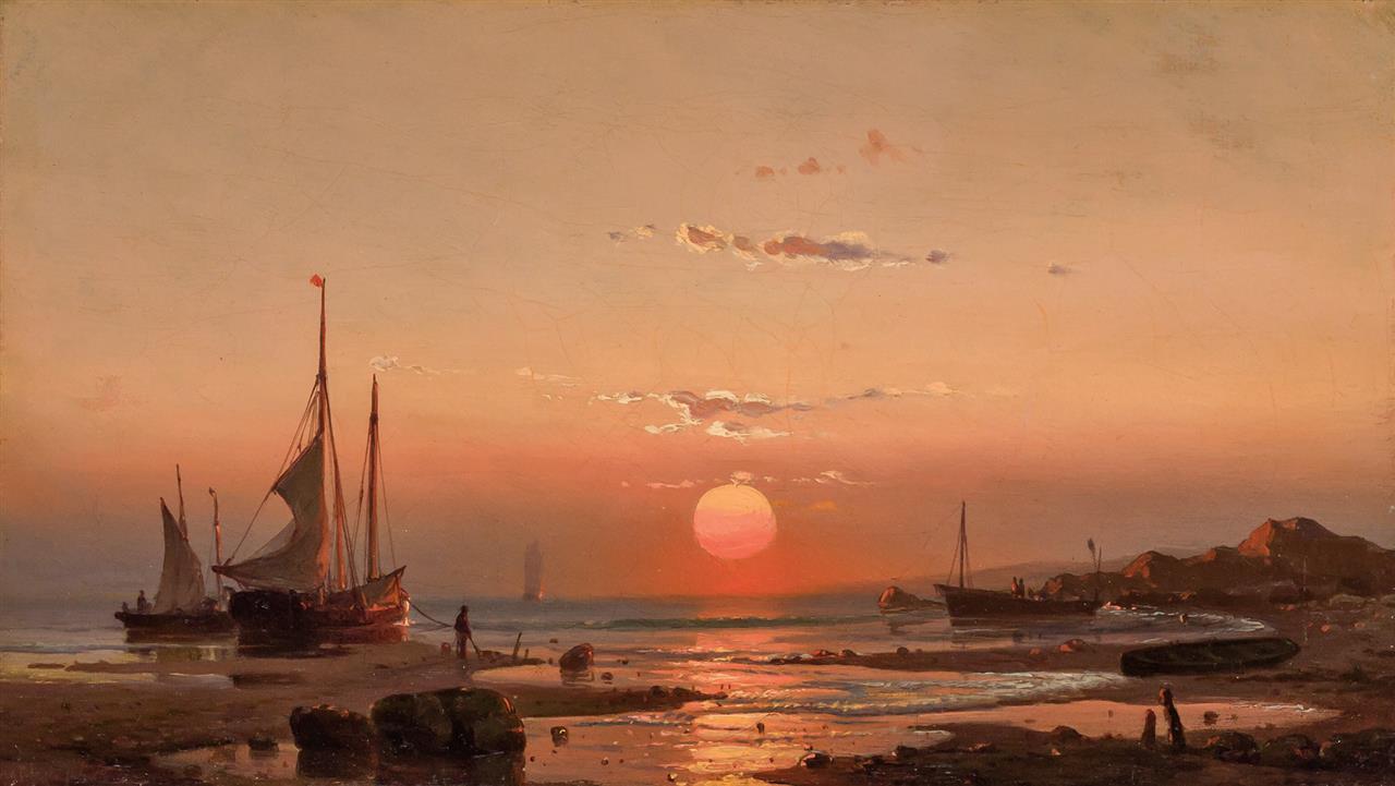 Ships at Sunset by Mauritz de Haas