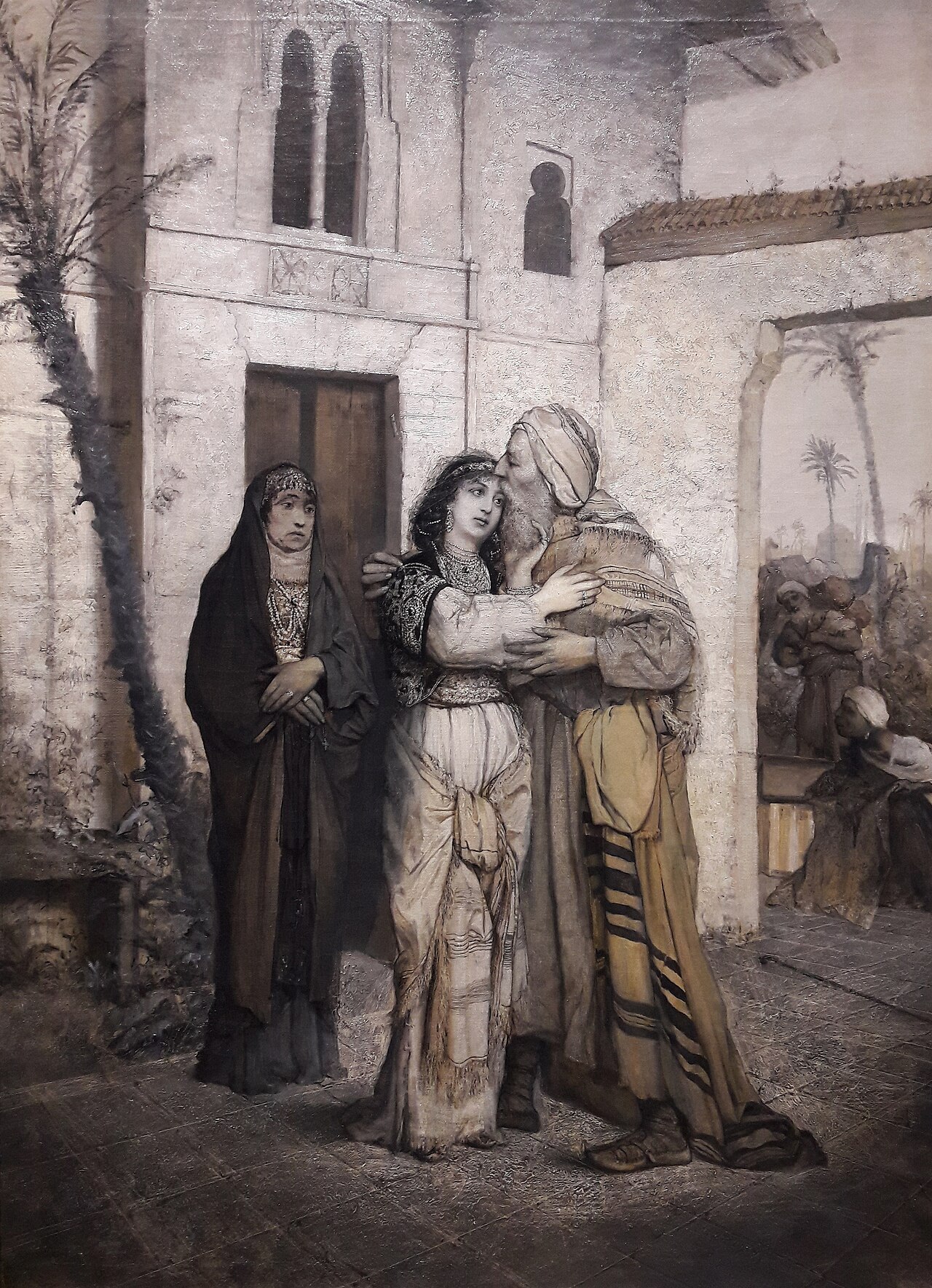 Recha welcoming her father (detail). by Maurycy Gottlieb