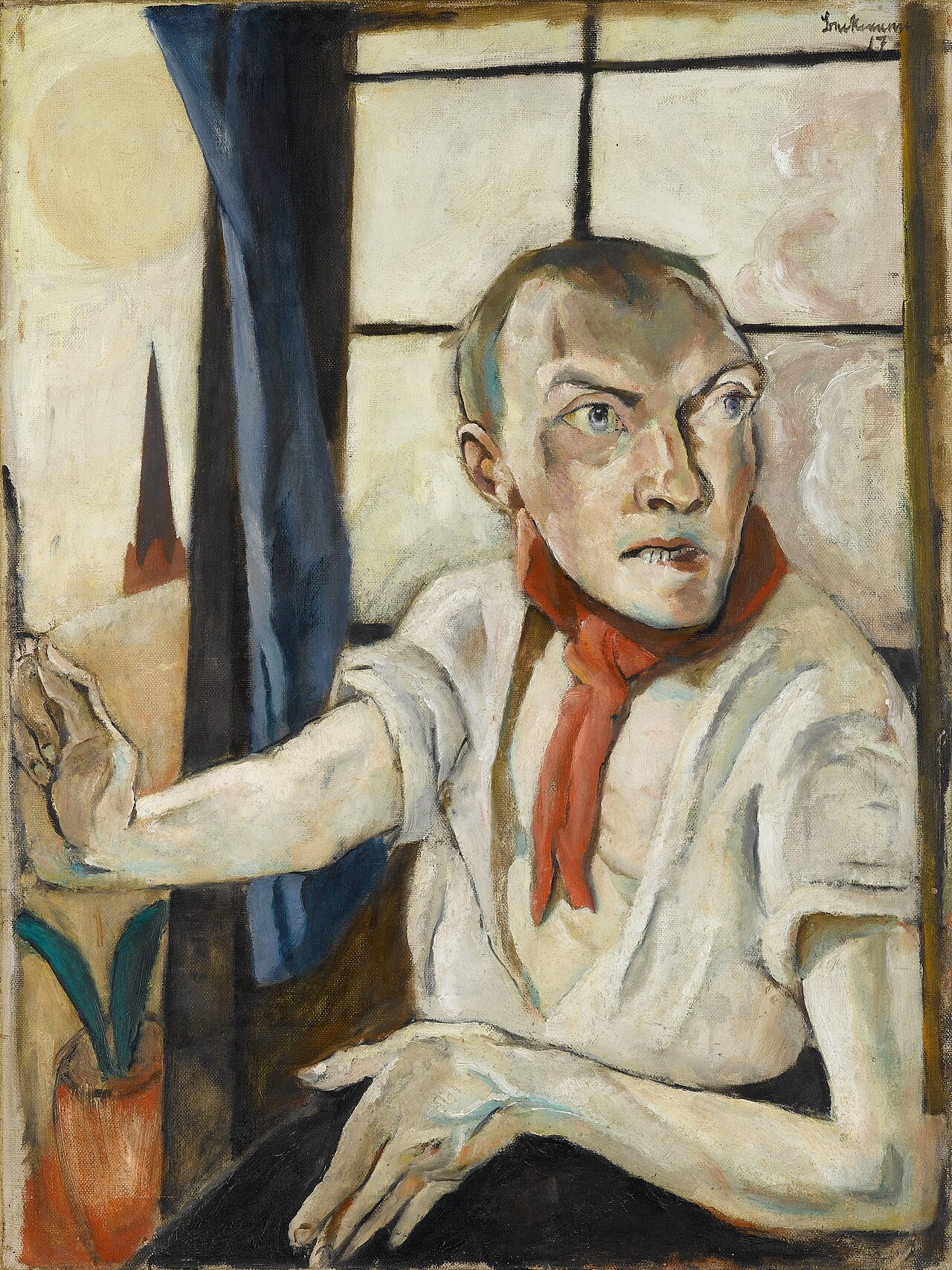 Self-Portrait with Red Scarf by Max Beckmann