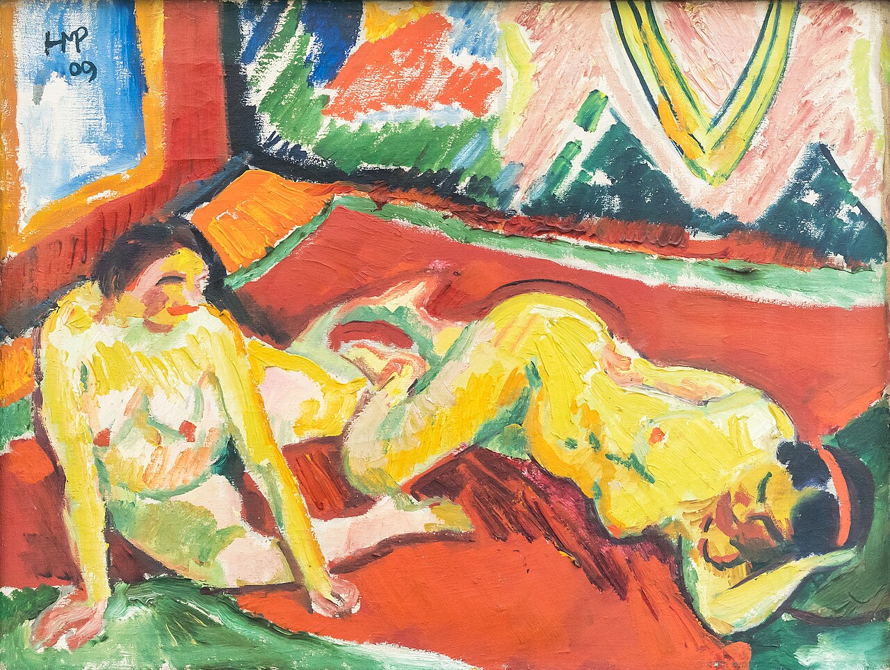 Two Female Nudes in a Room by Max Pechstein