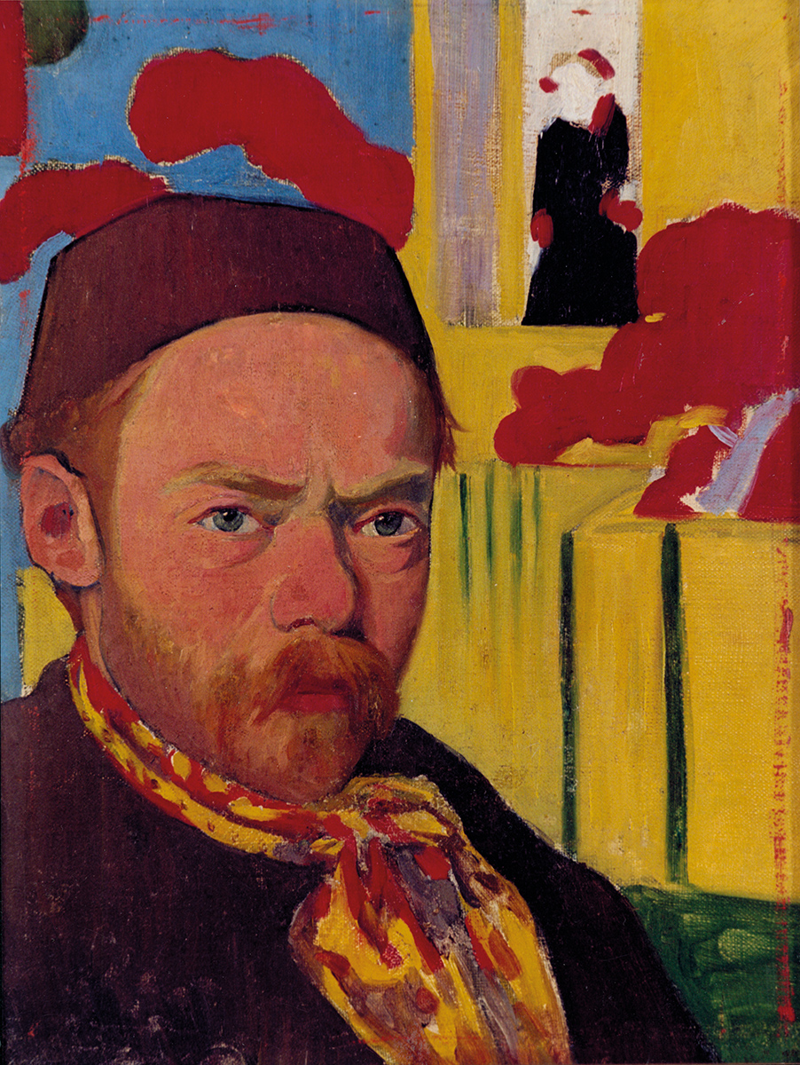 Self-portrait against a Japanese background by Meijer de Haan