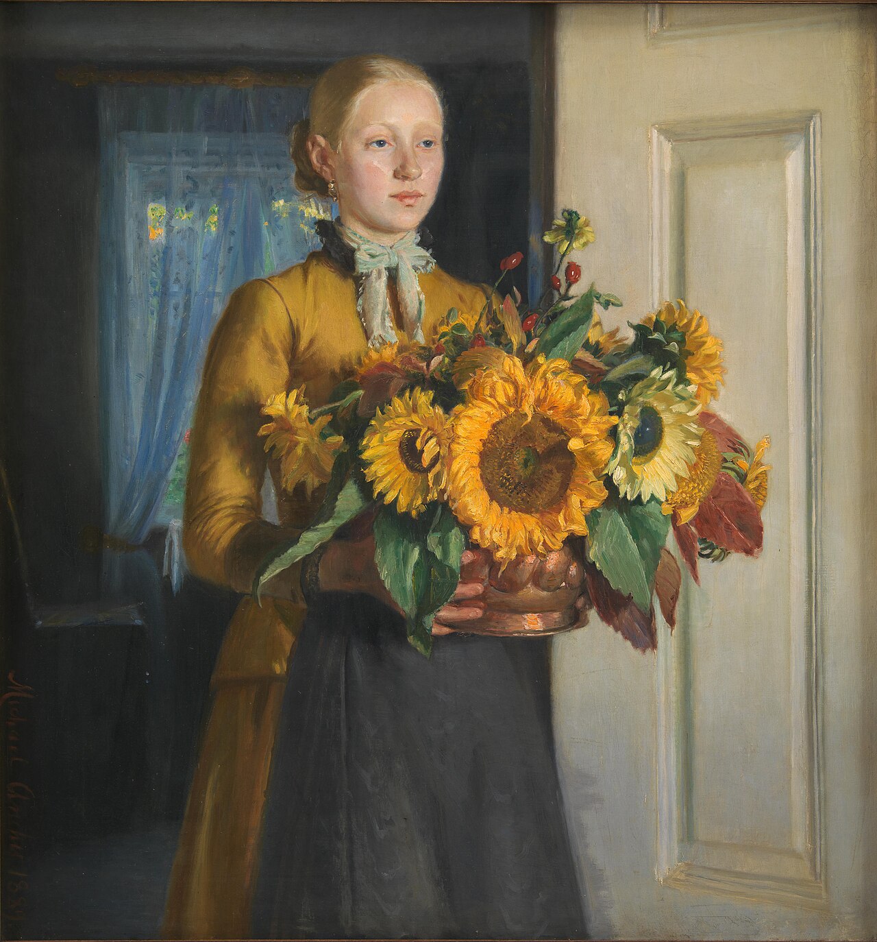 A Girl with Sunflowers by Michael Ancher