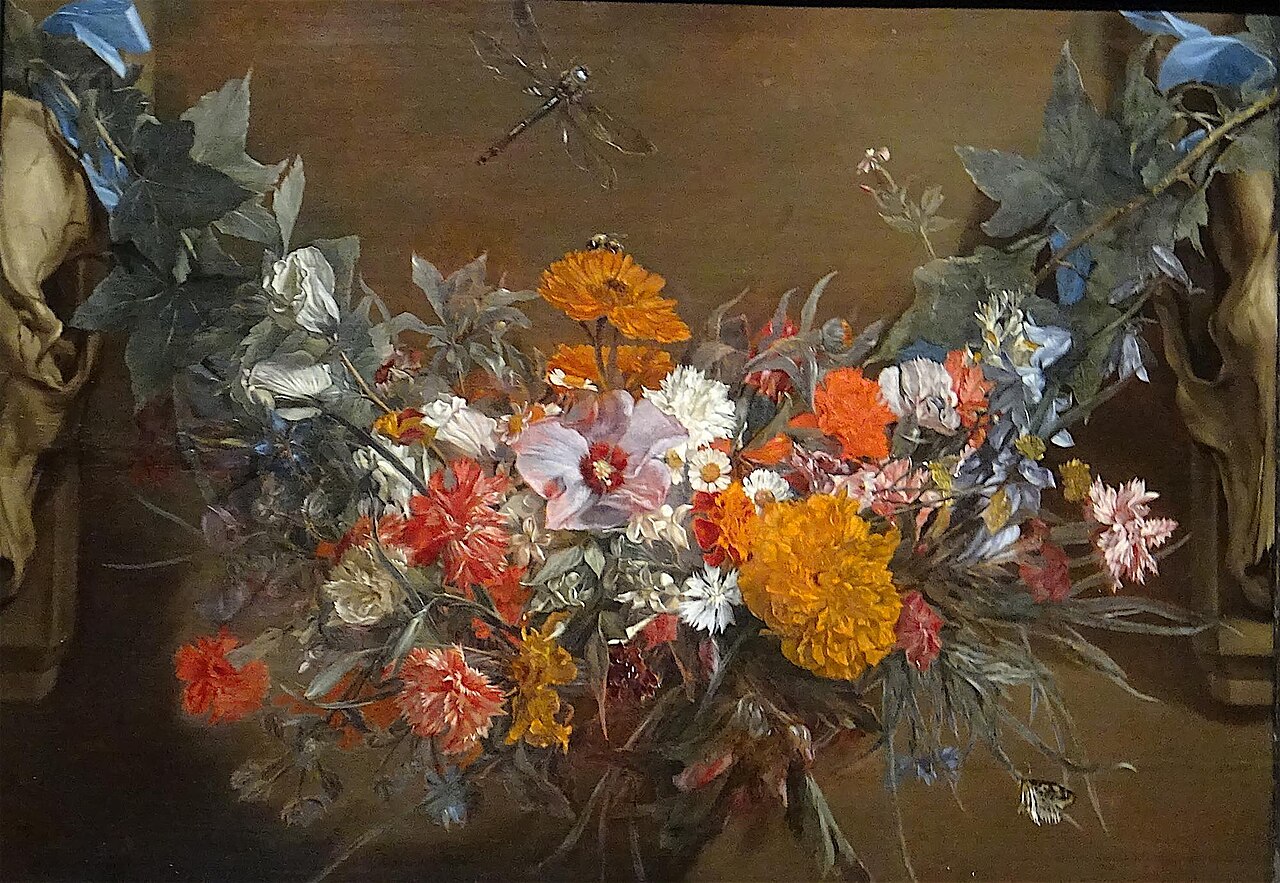 Flower garland with Dragonfly by Michaelina Wautier