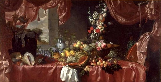 Large banquet still life by Michel Bouillon