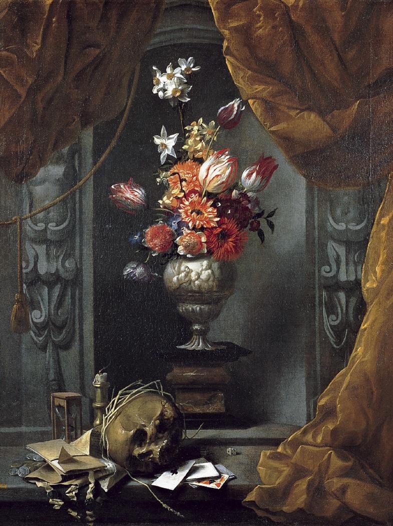 Still-life of Vanitas and Flowers by Michel Bouillon