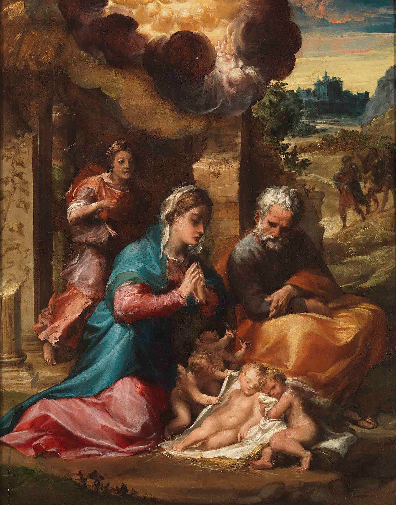 Nativity with Annunciation to the Shepherds by Michelangelo Anselmi