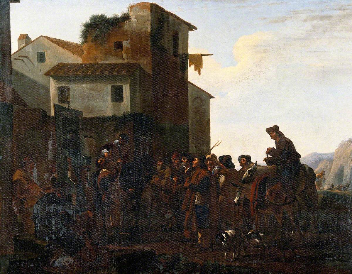 A Toothdrawer on Horseback in an Italian Square by Michelangelo Cerquozzi