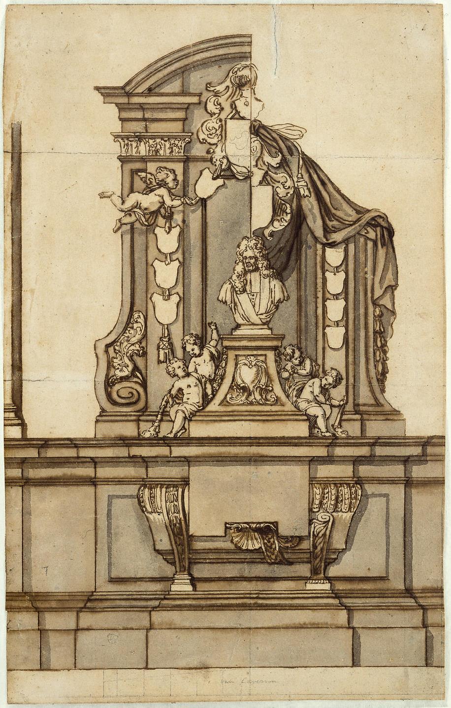 Design for the gravestone of Jacobus Franciscus van Caverson in the former Dominican Church in Brussels by Michiel van der Voort (I)