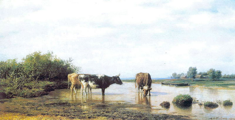 Cows at the watering by Mikhail Clodt von Jürgensburg