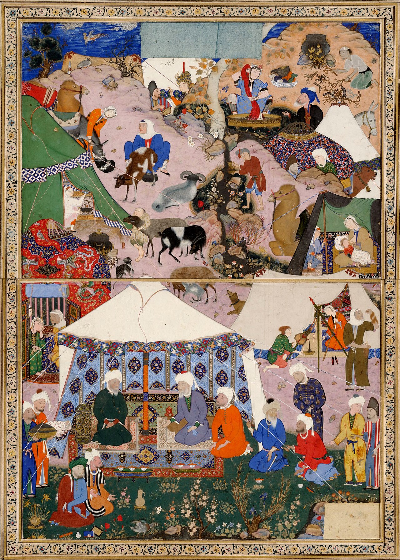 Nomadic Encampment, probably a folio from a manuscript of Layla va Majnun by Jami by Mir Sayyid Ali