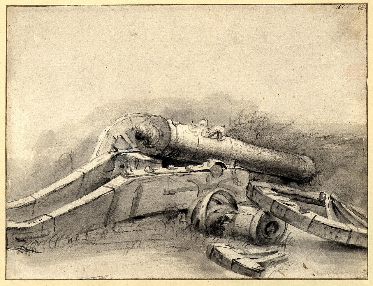 Study of a wrecked field-gun by Moses ter Borch