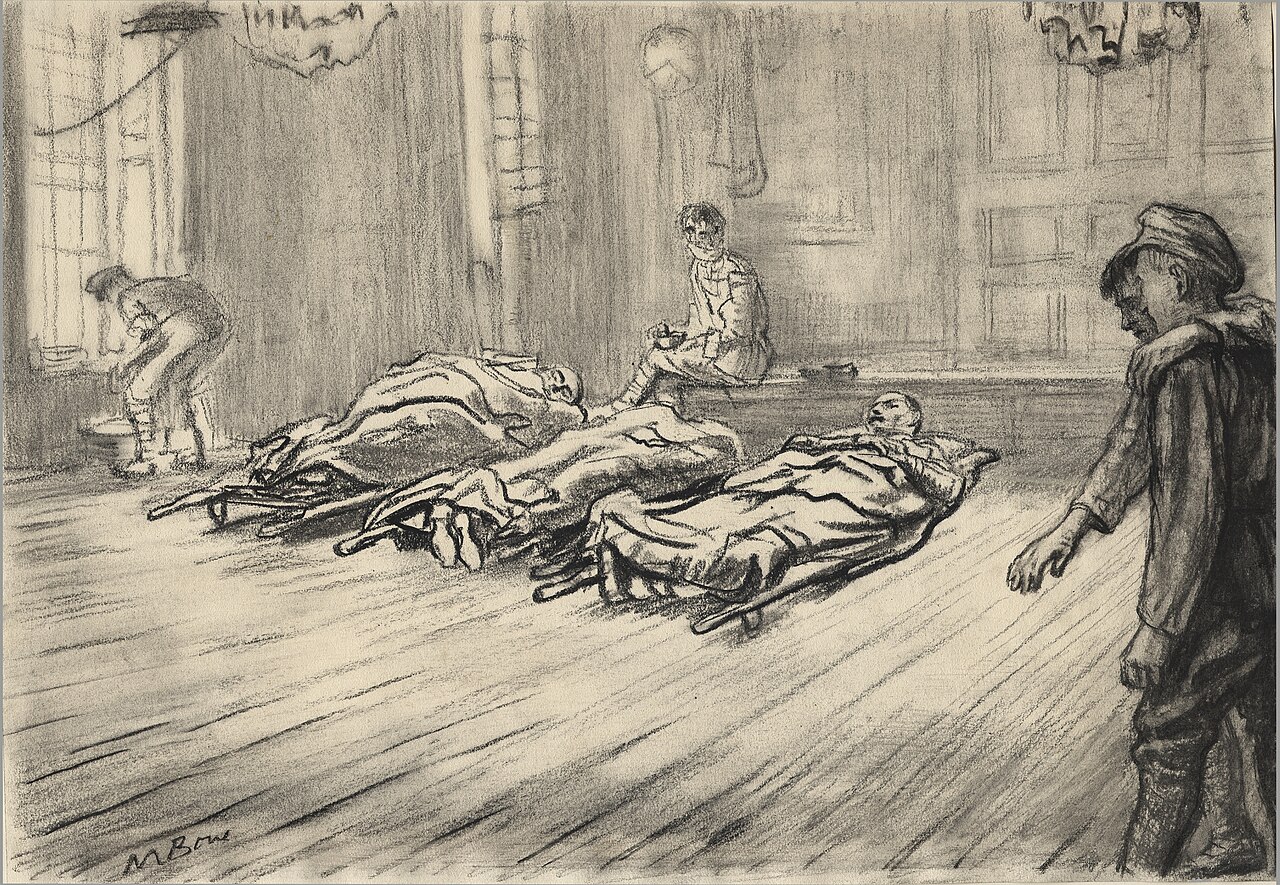Inside the Main Dressing Station. 1st Canadian Field Ambulance by Muirhead Bone