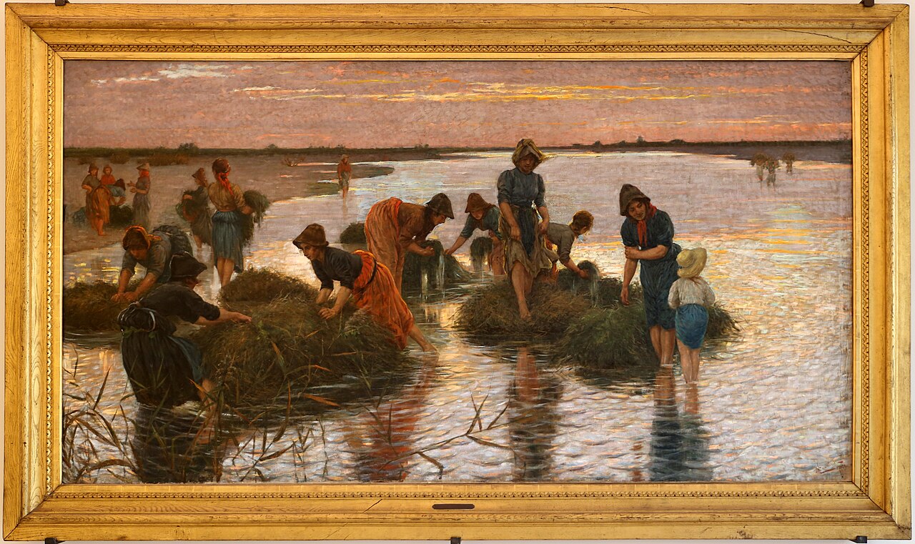 The wheatgrass gatherers on the river by Niccolò Cannicci