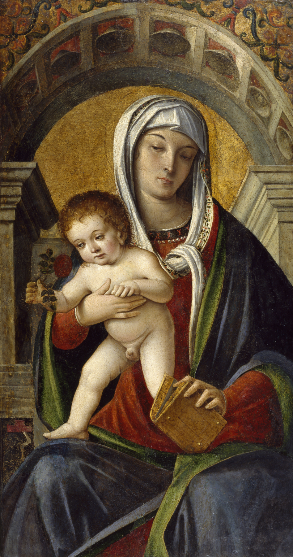 Triptych with Madonna and Child Enthroned Between the Archangel Michael and Saint Peter by Niccolo Rondinelli