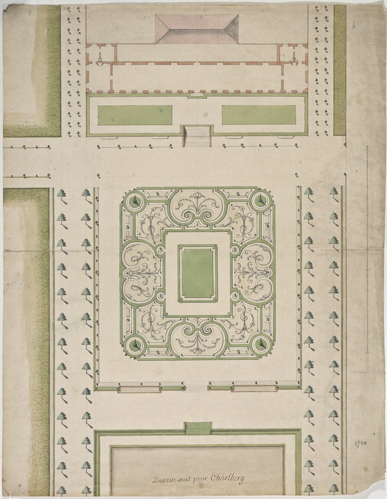 Project for a Parterre in front of the Orangery in the Gardens of Karlberg. Plan by Nicodemus Tessin the Younger