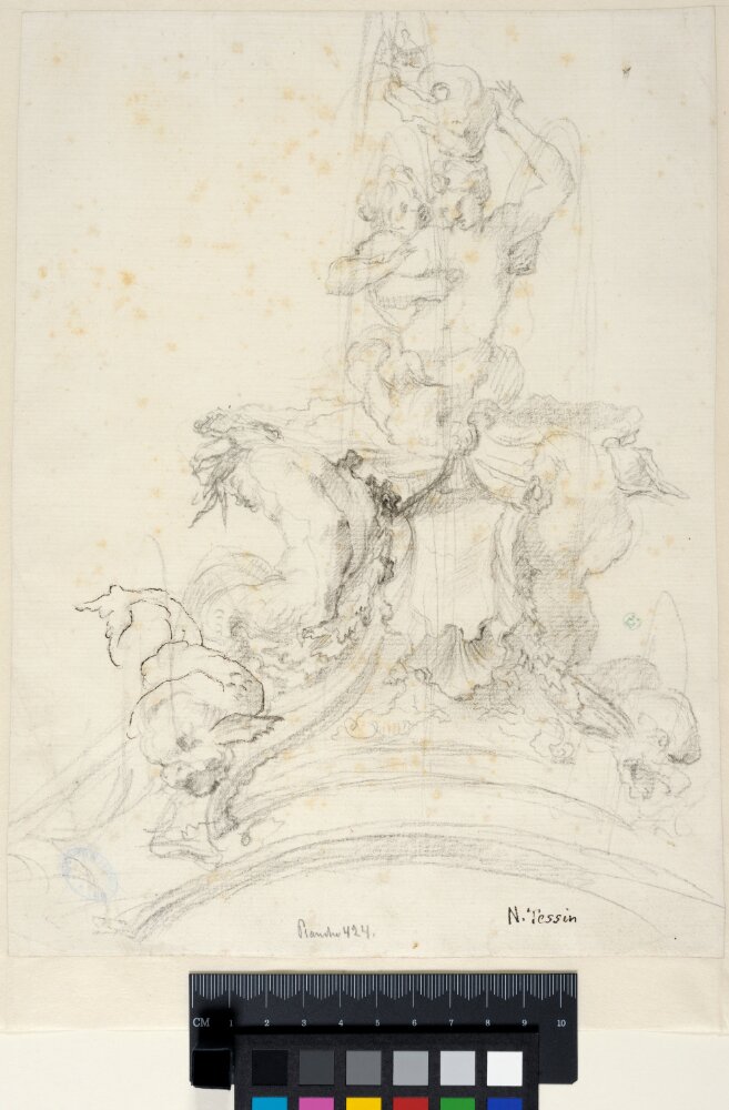 Shell-shaped Fountain Supported by Tritons with an Interlaced Triton and Siren by Nicodemus Tessin the Younger