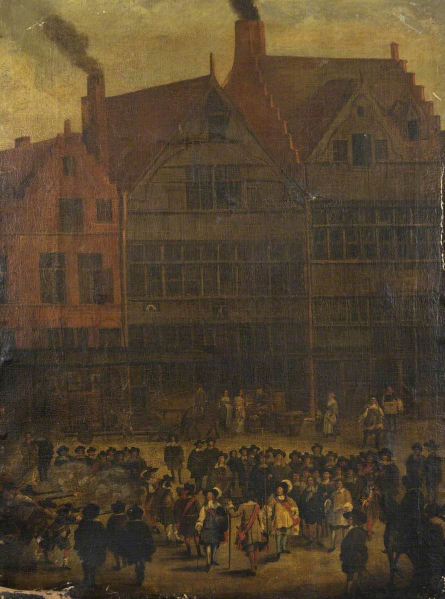 Great Parade and Musket Demonstration of the Antwerp Civic Guard on the Meir at the Huidevettersstraat (fragment) by Nicolaas van Eyck