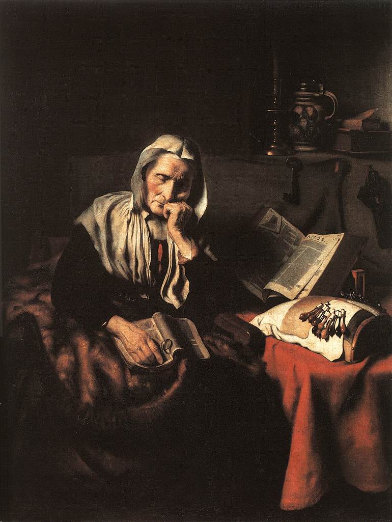 An Old Woman Dozing by Nicolaes Maes