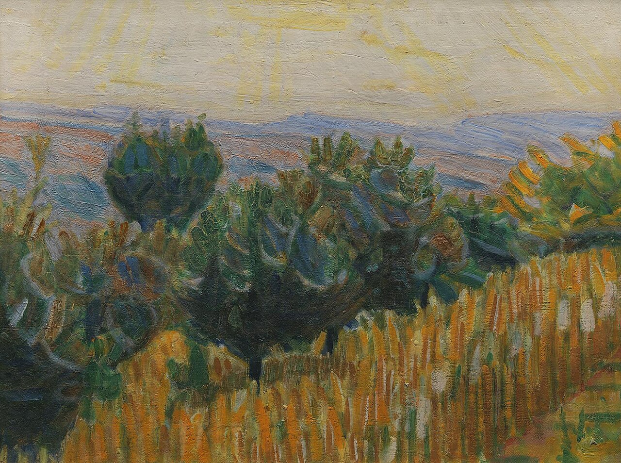 The Vine against the Light. A wheat field in the foreground. Villa Linda, Florence by Niels Larsen Stevns
