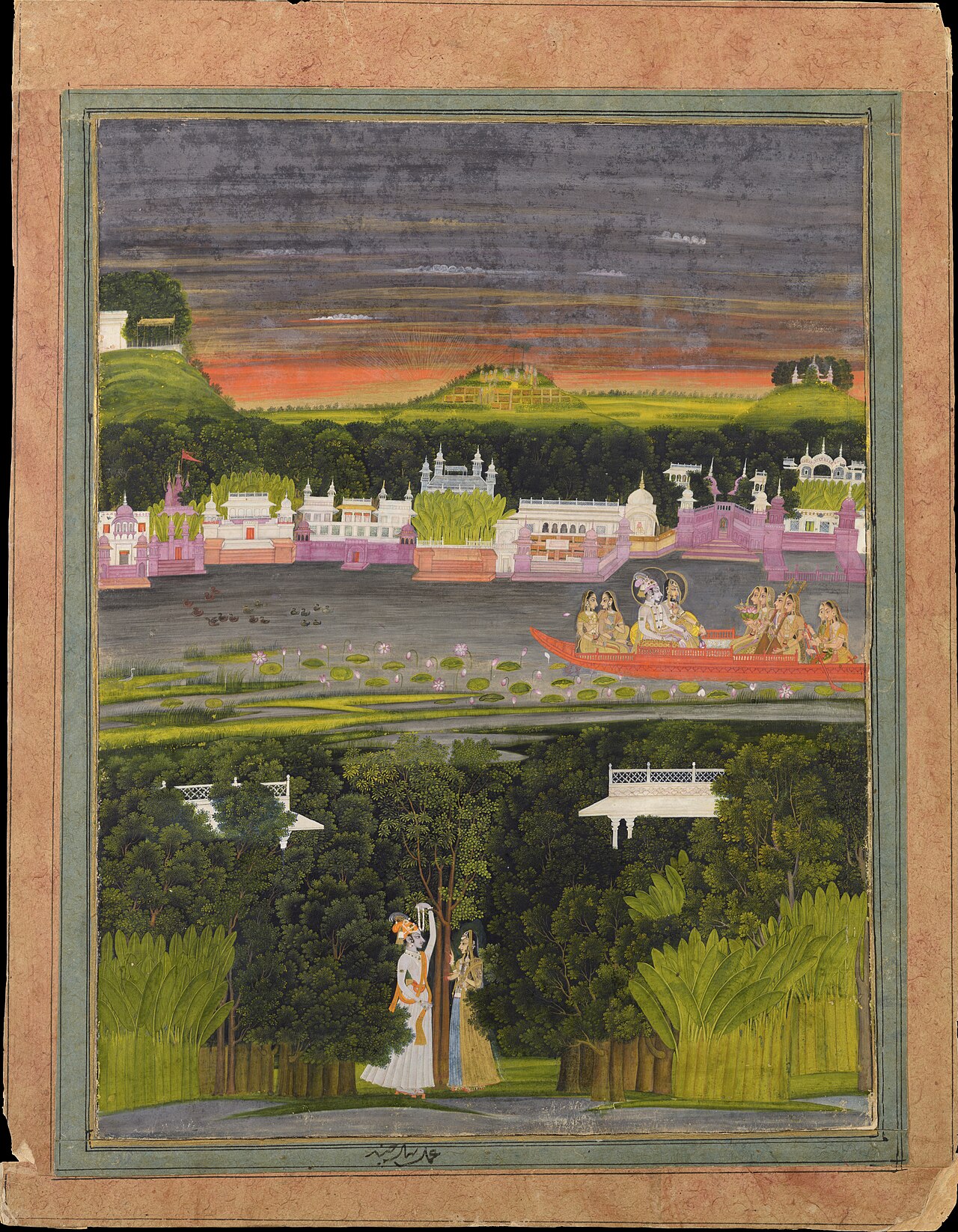 Radha and Krishna in the boat of love by Nihâl Chand
