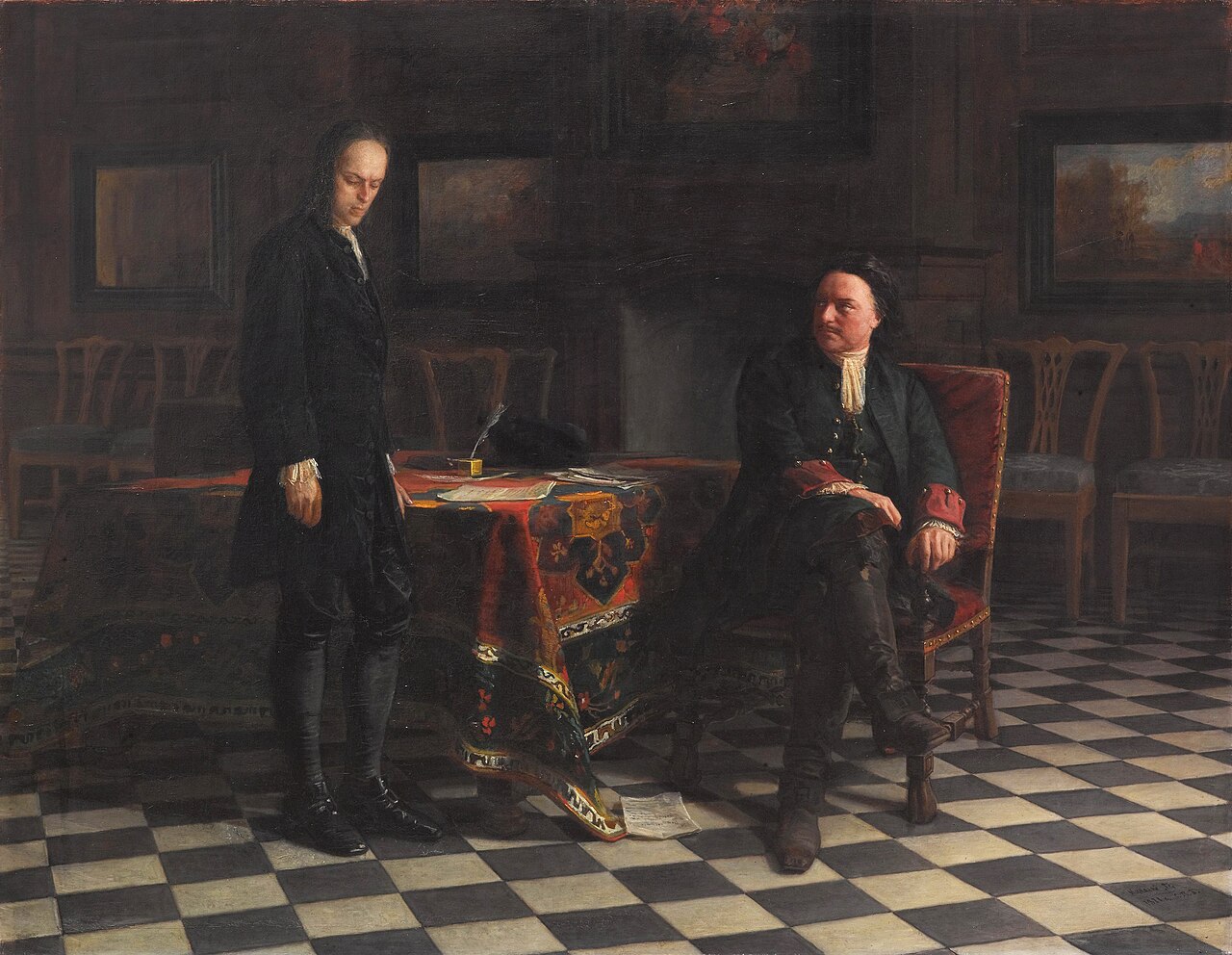 Peter the Great Interrogating the Tsarevich Alexei Petrovich at Peterhof by Nikolai Ge