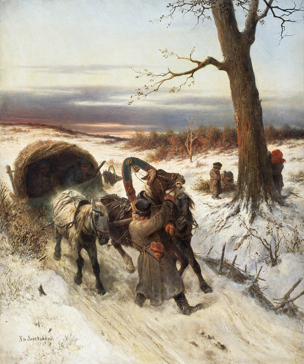 Winter Landscape with a Horsedrawn Sleigh by Nikolai Sverchkov