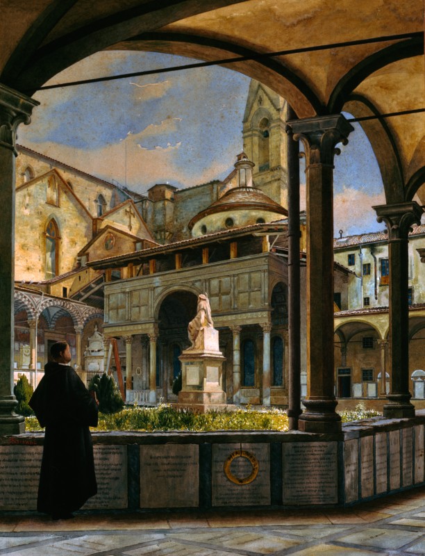 The Pazzi Chapel; The cloister of Santa Croce in Florence by Odoardo Borrani