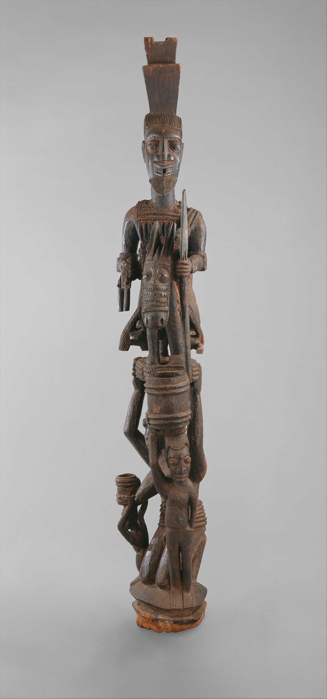 Veranda Post: Equestrian Figure and Female Caryatid by Olowe of Ise