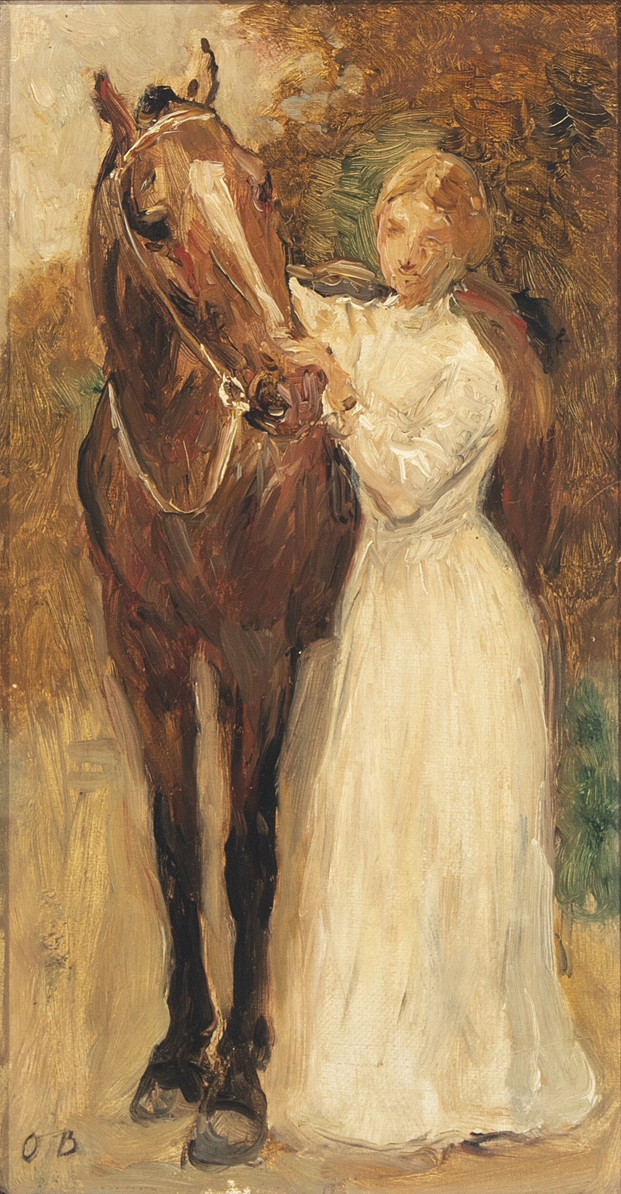 A study of a woman with her horse by Otto Bache