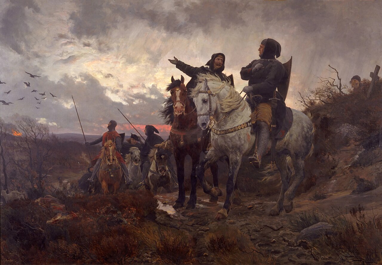 The conspirators ride from Finderup after the murder of Eric Klipping St. Cecilia Night 1286 by Otto Bache