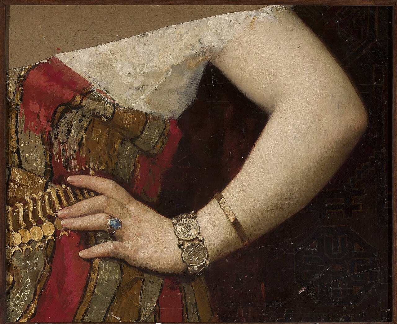 A hand (Detail of a portrait of Matylda Godebska). by Pantaleon Szyndler
