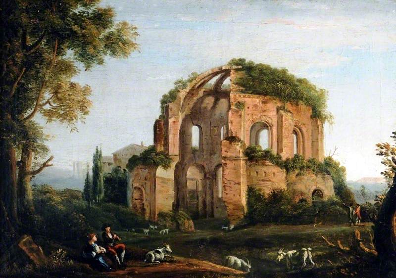 Ruined Temple in an Italianate Landscape by Paolo Anesi