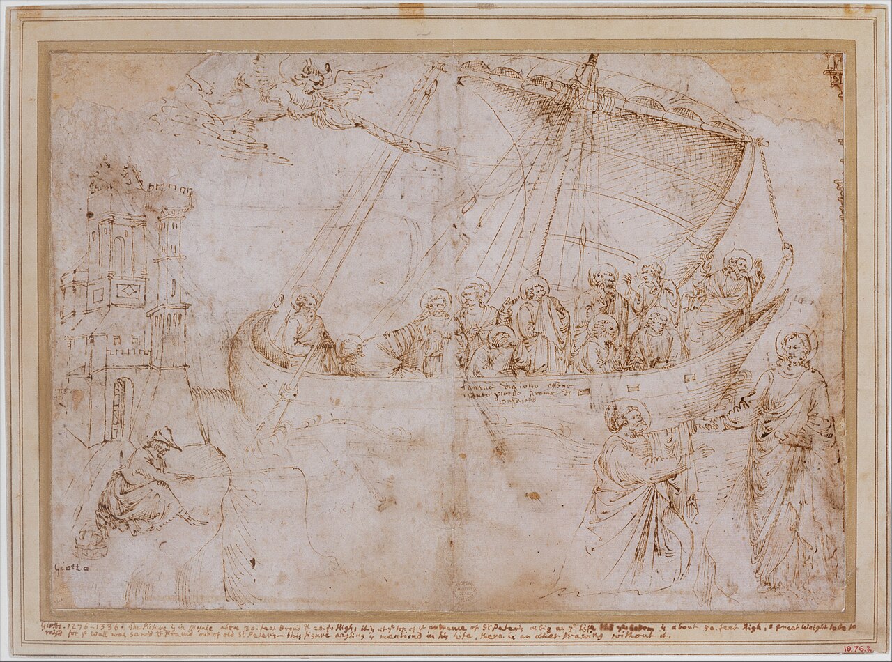 Free Copy of Giotto's Navicella (recto); Copy of Adam in Masaccio's Expulsion from the Garden of Eden, and other Figure Studies (verso) by Parri Spinelli