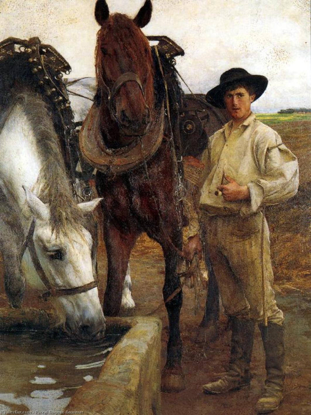 Horses at the watering trough by Pascal Dagnan-Bouveret
