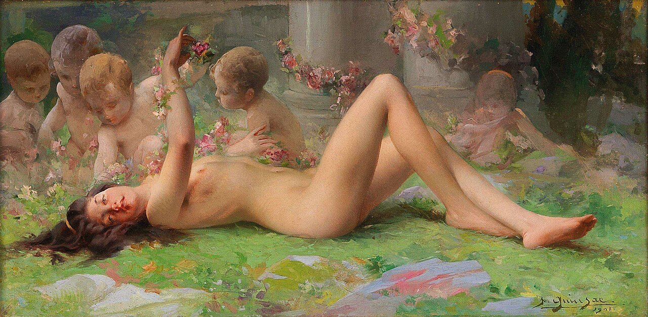 Reclining Nude with Cherubs by Paul François Quinsac
