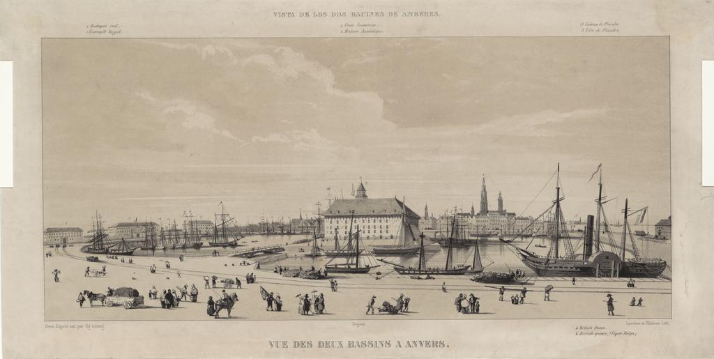 Zicht op de twee dokken te Antwerpen by Paul Lauters