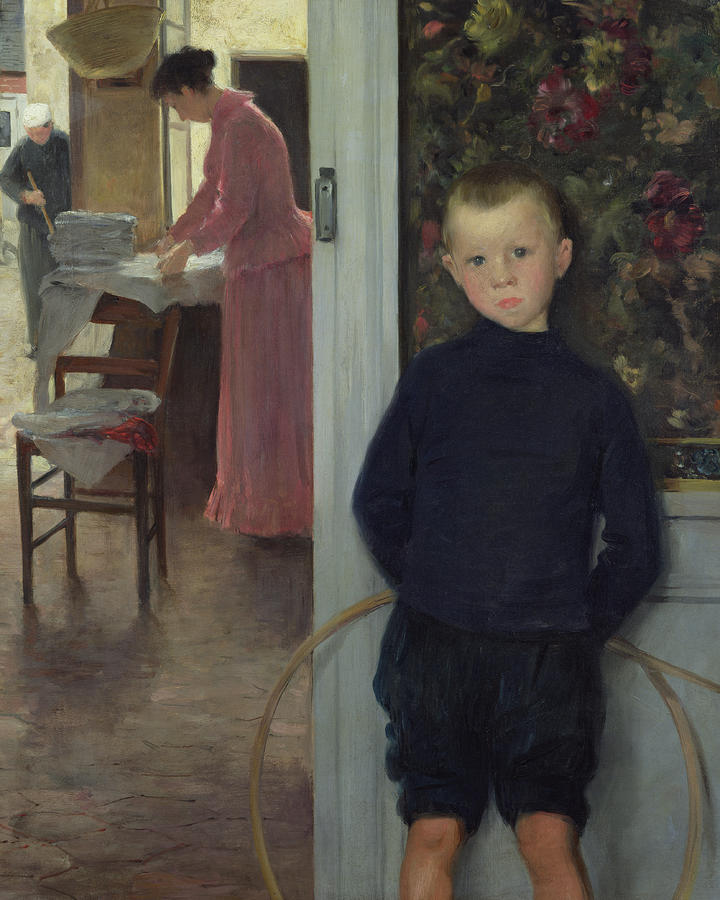 Woman and Child in an Interior by Paul Mathey