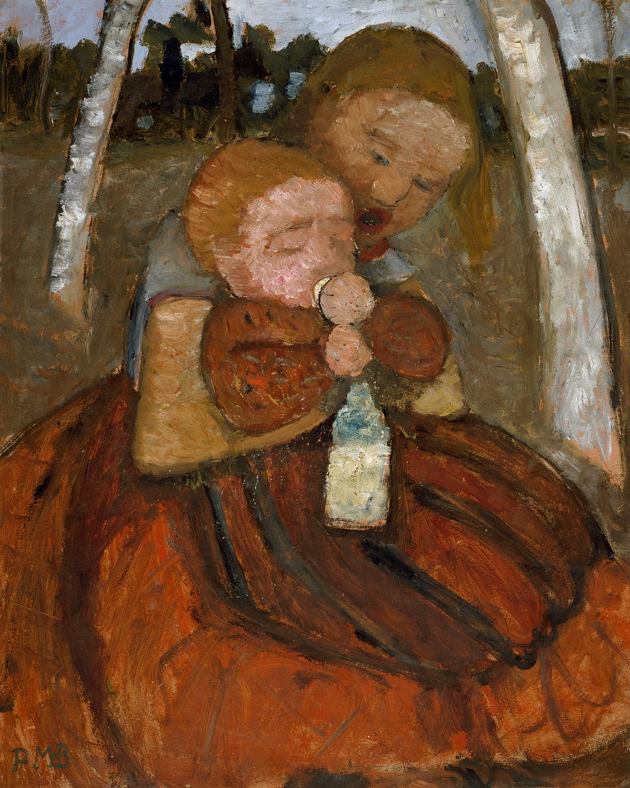 Girl with a Baby Among Birch Trees by Paula Modersohn-Becker