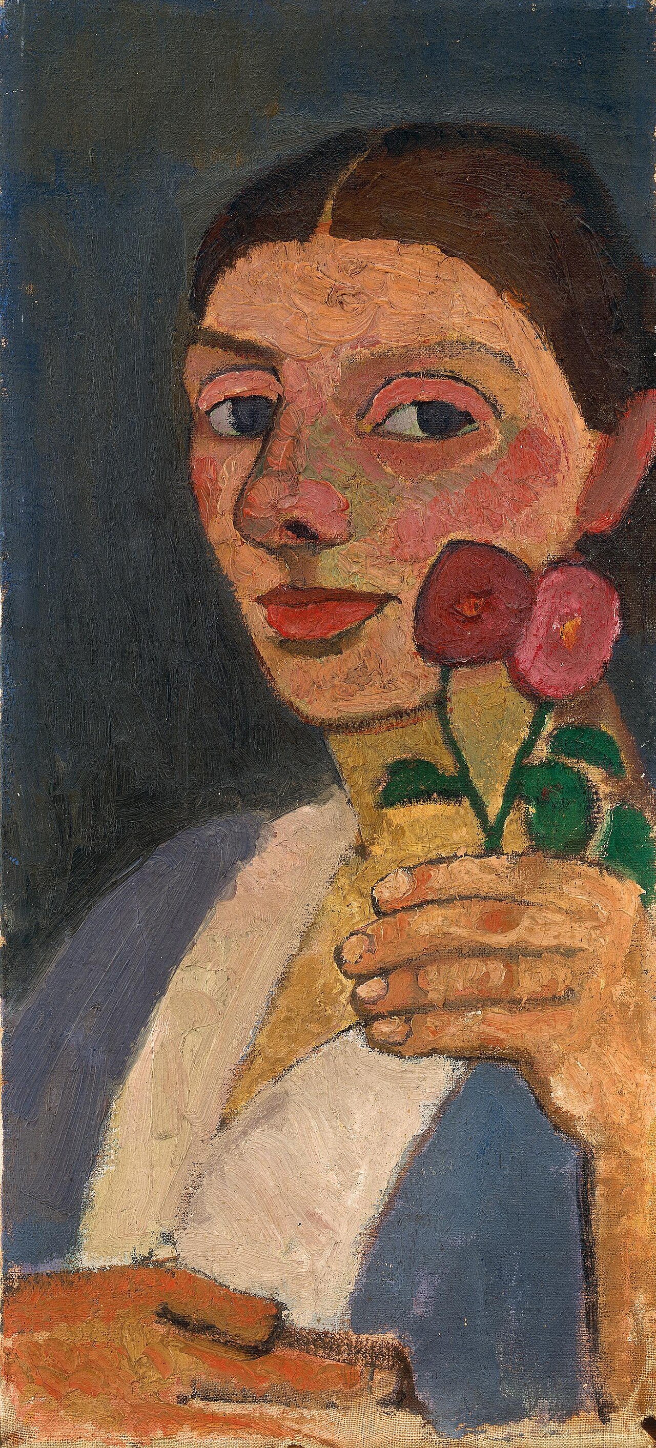 Self-Portrait with Two Flowers in Her Raised Left Hand by Paula Modersohn-Becker