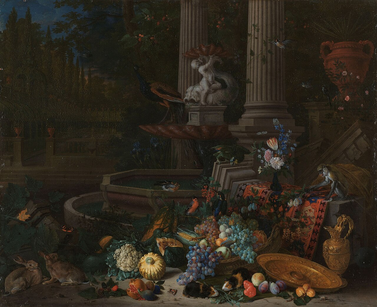 Still life near a fountain by Peeter Gijsels