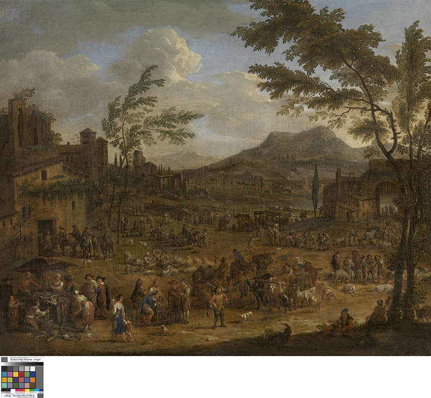 Italianate Landscape with a Market Scene by Peeter van Bredael