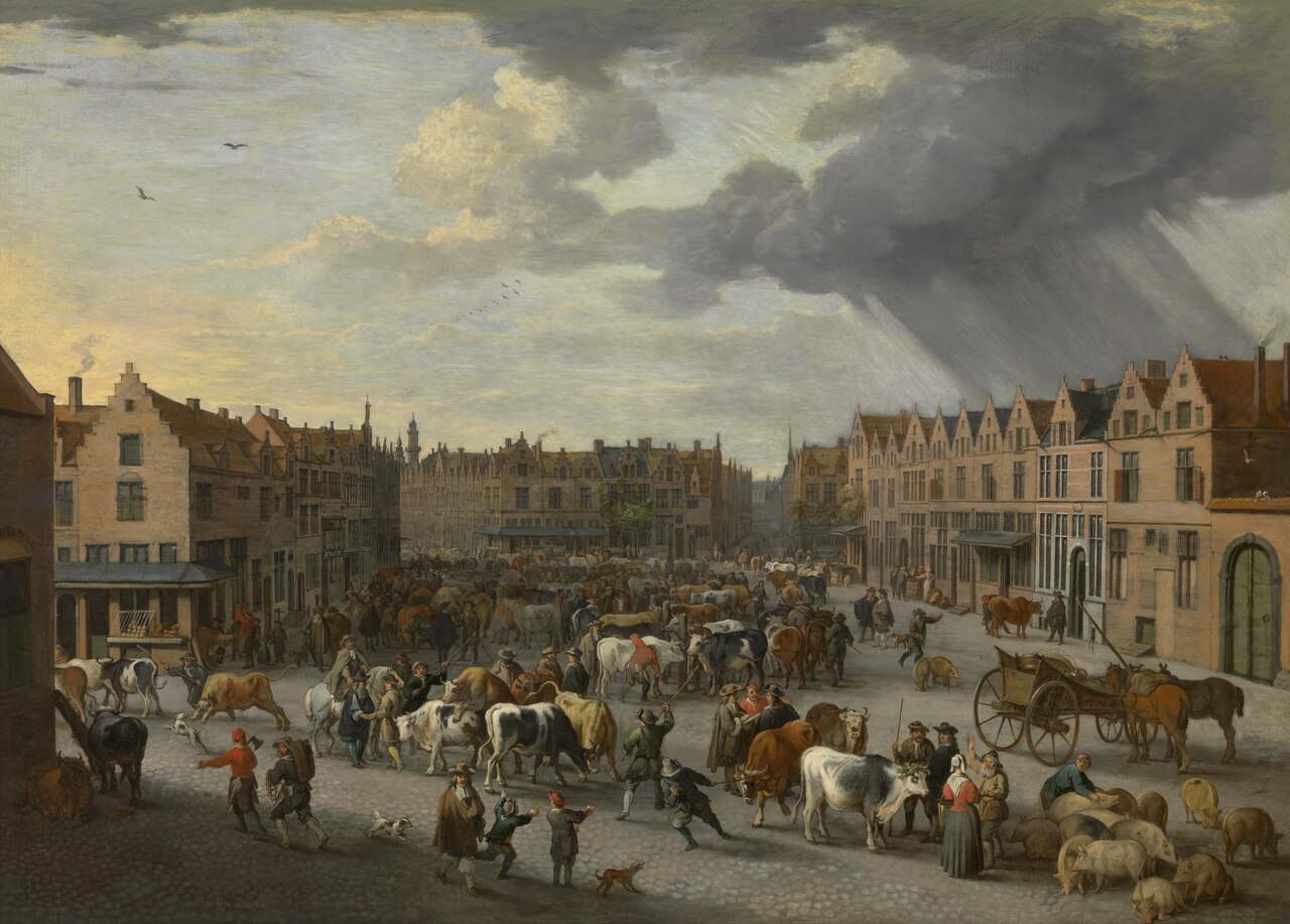 The old cattle market in Antwerp by Peeter van Bredael