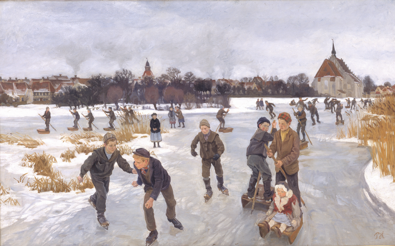Children skating outside Fåborg by Peter Hansen