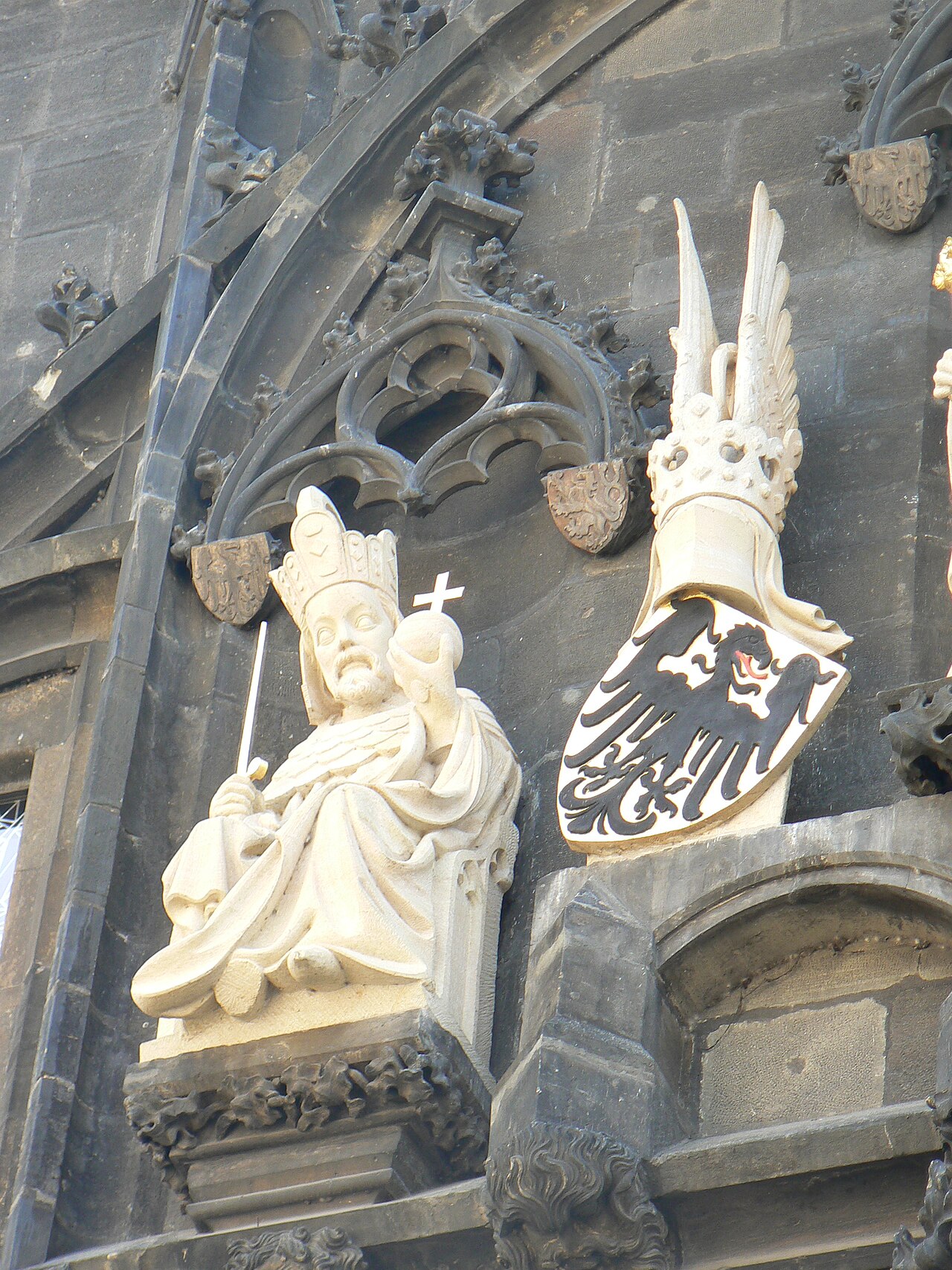 statue of Charles IV, Holy Roman Emperor on the Old Town Bridge Tower, Charles Bridge, Prague by Peter Parler
