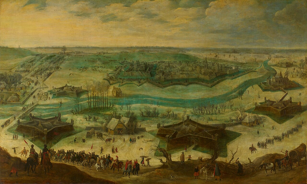 A siege of a city, thought to be the siege of Gulik by the Spanish under the command of Hendrik van den Bergh, 5 September 1621-3 February 1622 by Peter Snayers