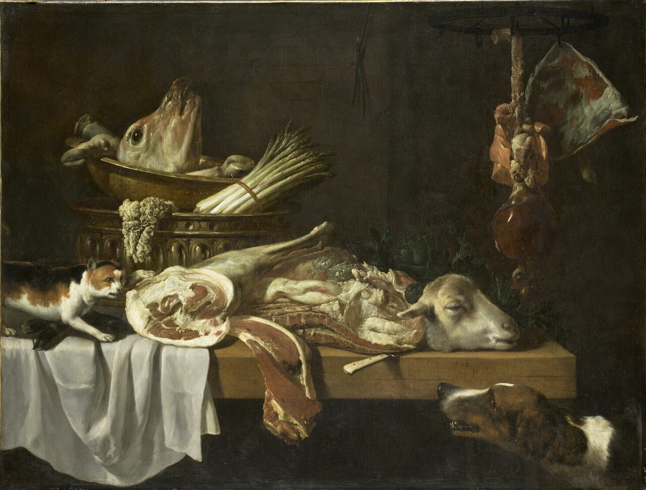 Butcher's meat with dog and cat by Peter van Boucle