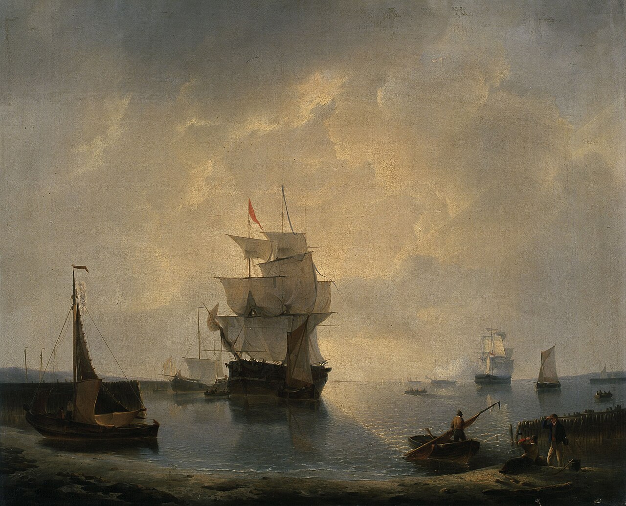 Sailing Ships in the Harbour by Petrus Johannes Schotel